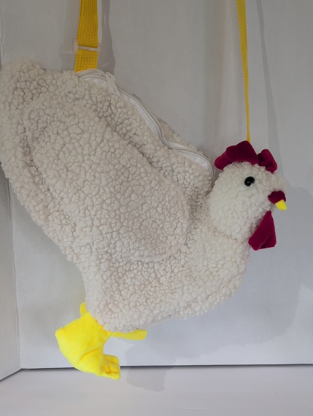 Plush Chicken Bird Carrier Bag/ Purse - White with Yellow Accents